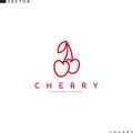 Cherry logo. Line art. Isolated berries with leaves